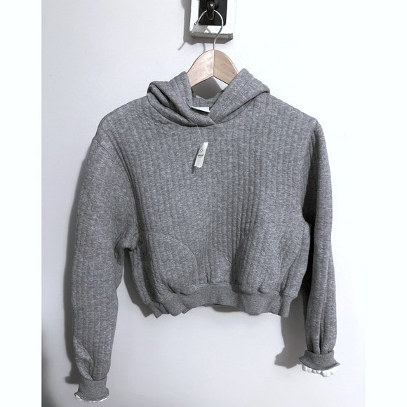 NWT Offline by Aerie Coffee Run Cropped Hoodie Quilted‎ Gray XS - Picture 2 of 13